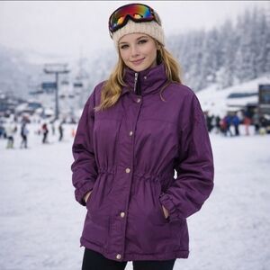 vtg Y2K Eggplant purple warm blanket print colorfully lined Fera ski jacket sz M